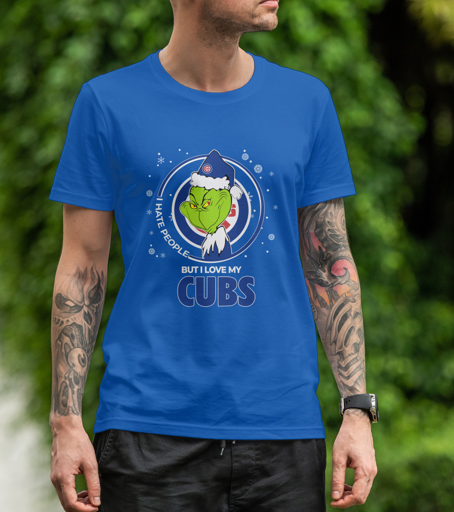 Grinch Christmas Santa I Hate People But I Love My Cubs T-Shirt