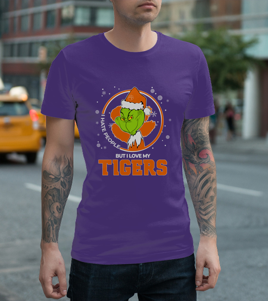 Christmas Grinch Santa I Hate People But I Love My Tigers T-Shirt