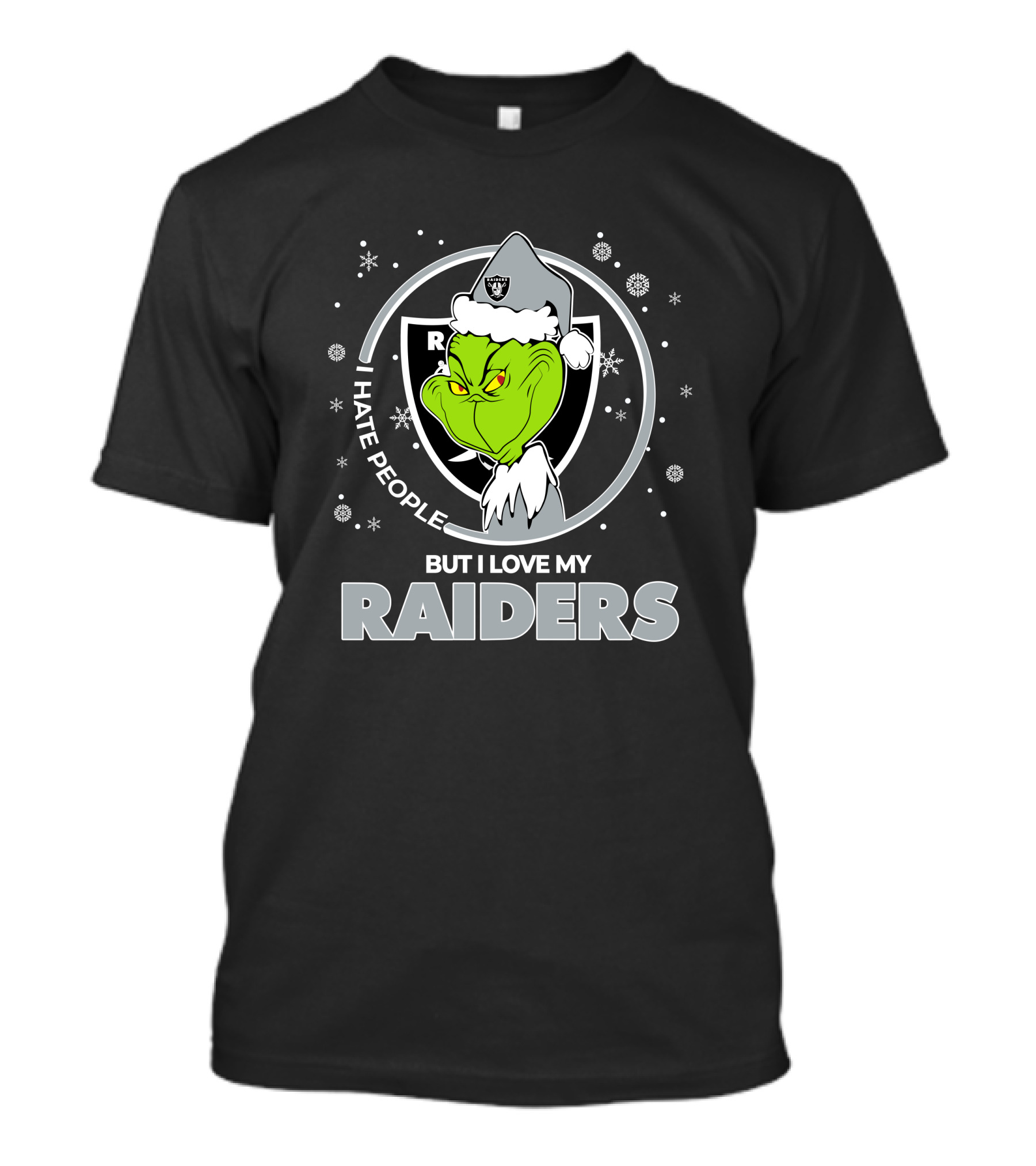 Christmas Grinch Santa I Hate People But I Love My Raiders T-Shirt