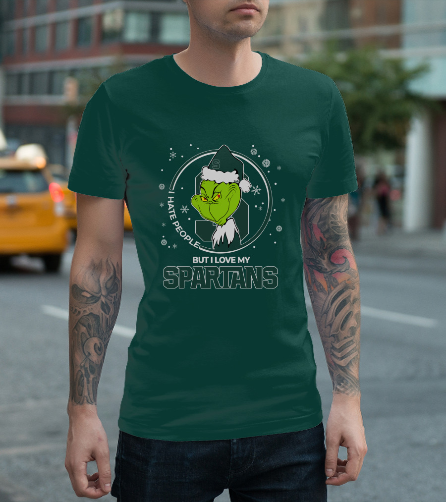 Christmas Grinch Santa I Hate People But I Love My Spartans T-Shirt