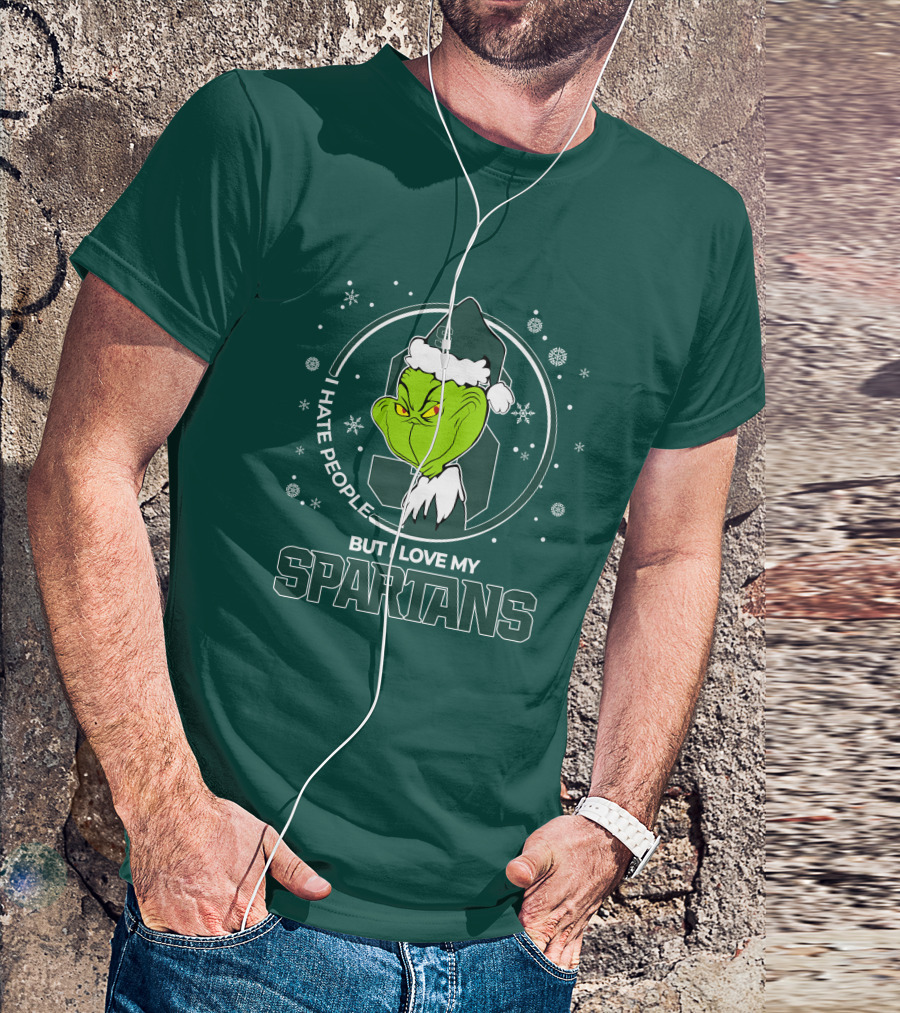 Christmas Grinch Santa I Hate People But I Love My Spartans T-Shirt