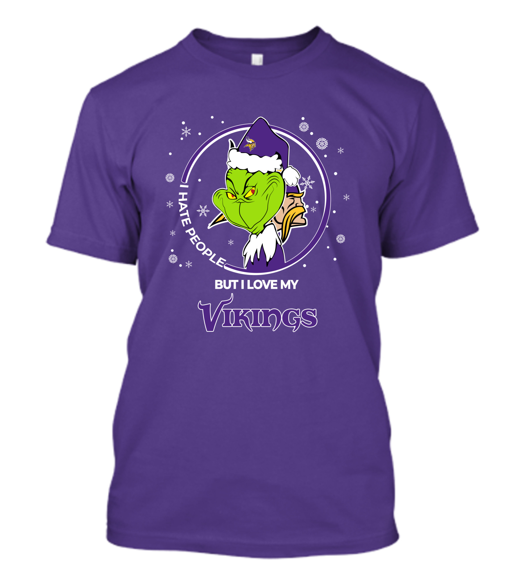 Christmas Grinch Santa I Hate People But I Love My Vikings T-Shirt