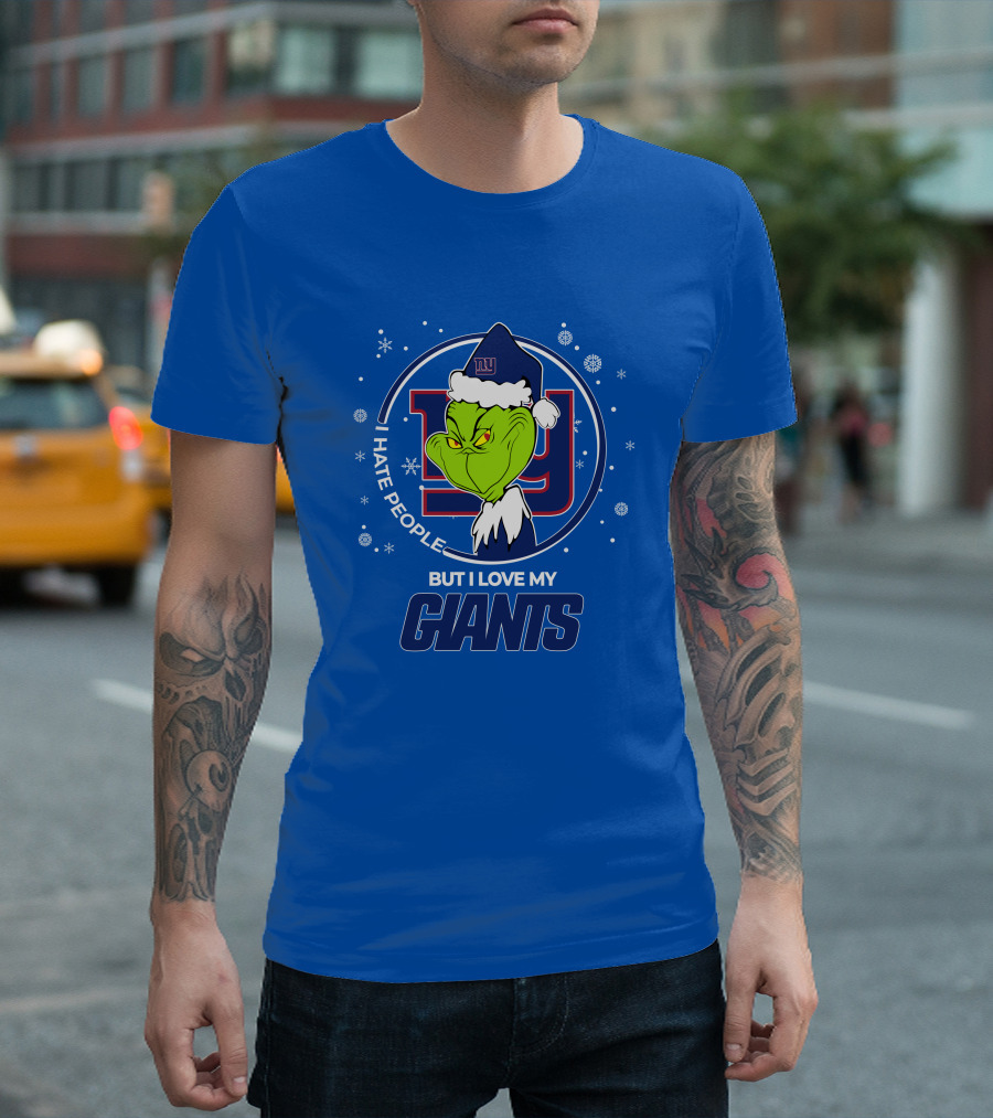 Grinch Santa I Hate People But I Love My New York Giants T-Shirt