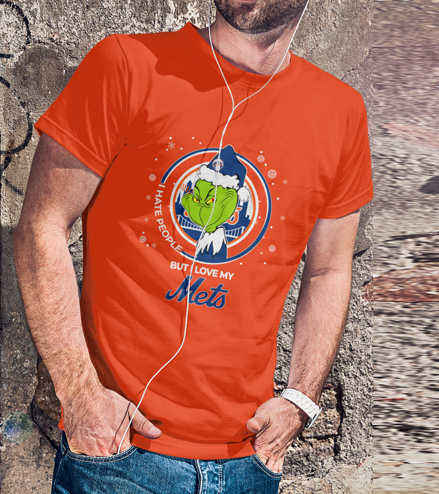 I Hate People But I Love My Mets Christmas Grinch Santa T-Shirt