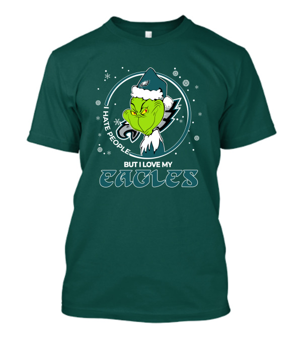 Christmas Grinch Santa I Hate People But I Love My Eagles Philadelphia T-Shirt