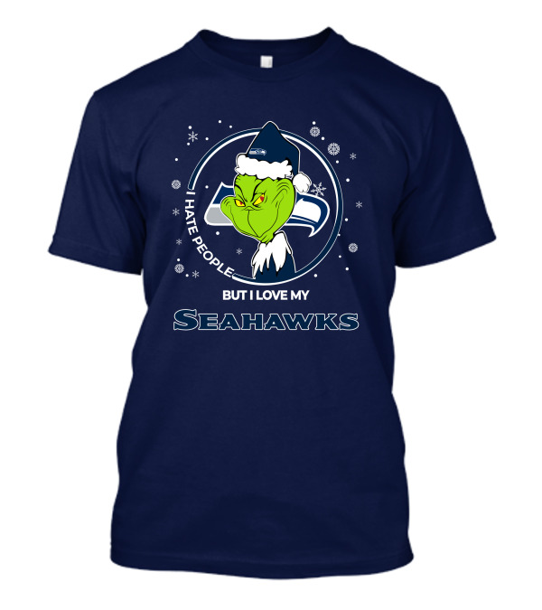 Christmas Grinch Santa I Hate People But I Love My Seahawks T-Shirt