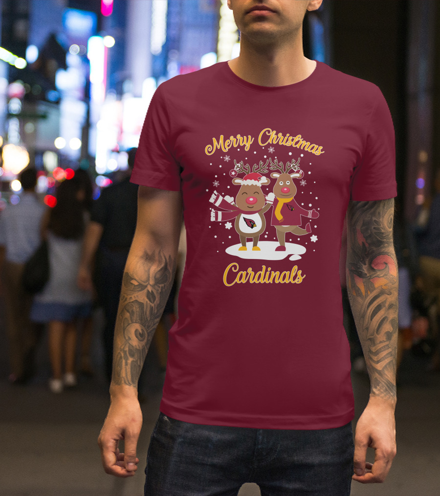 Merry Christmas Cardinals Reindeer Funny Christmas T-Shirt