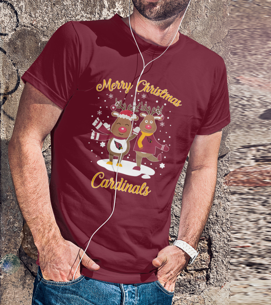 Merry Christmas Cardinals Reindeer Funny Christmas T-Shirt