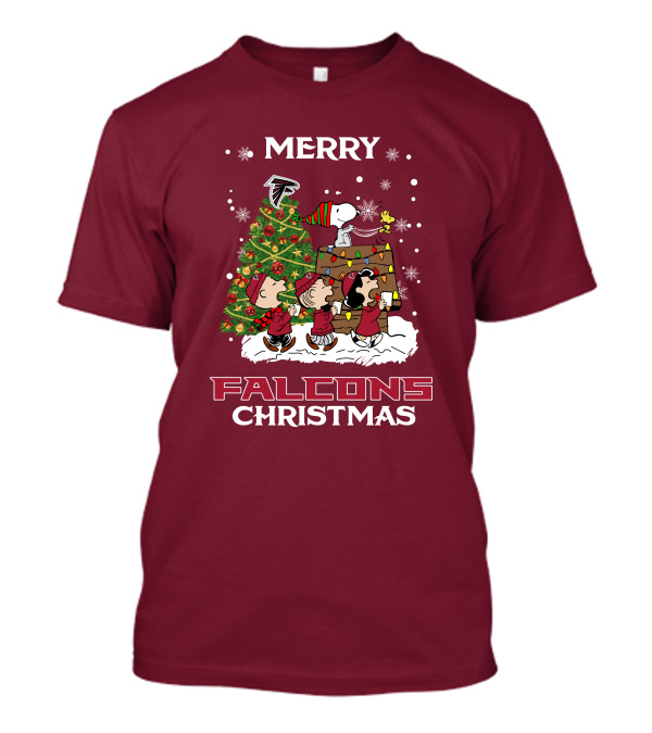 Merry Falcons Christmas Peanuts Tree Atlanta Snowflakes T-Shirt