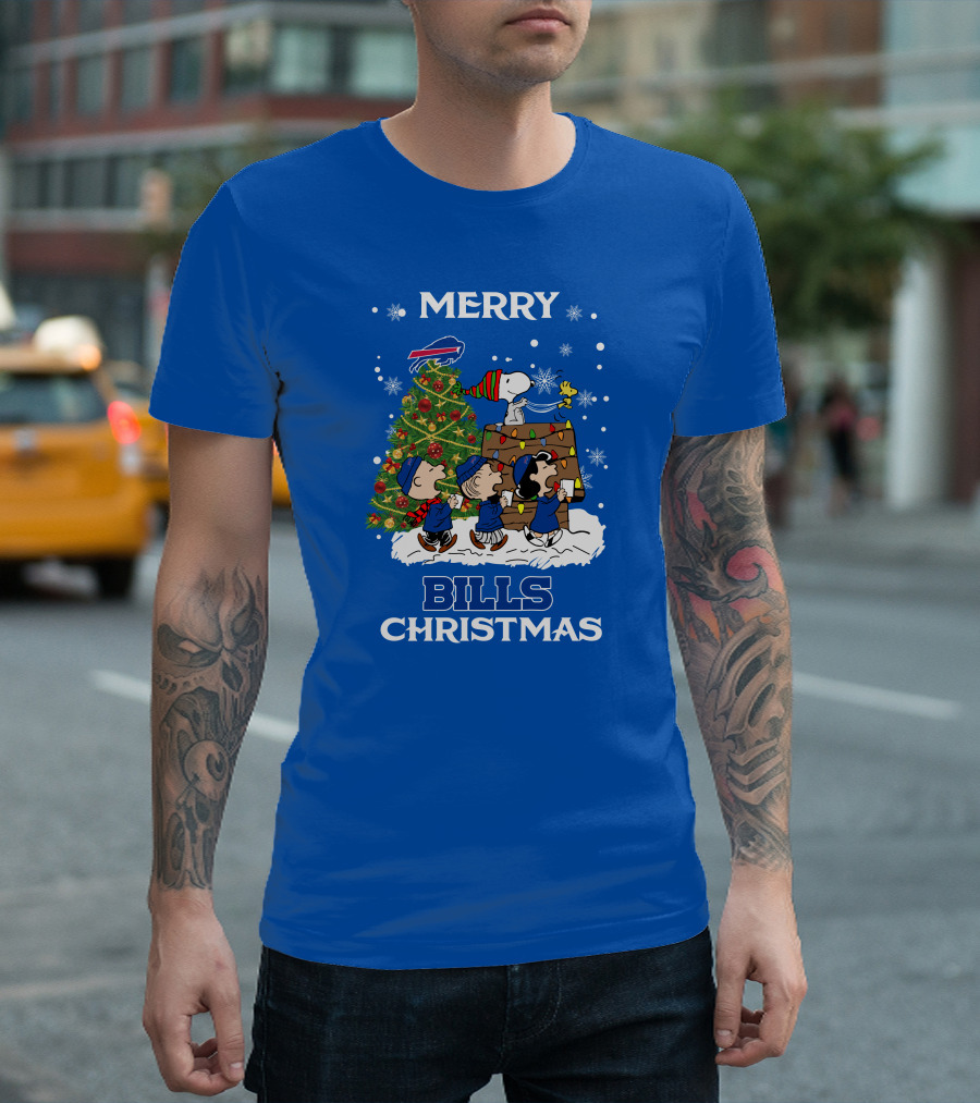 Merry Buffalo Bills Christmas Peanut Tree Celebration T-Shirt