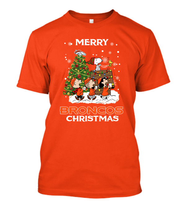 Merry Broncos Christmas Peanuts Tree Theme T-Shirt