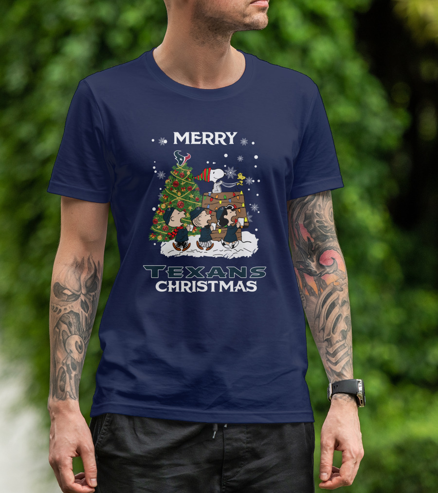 Merry Texans Christmas Peanuts Tree With Snoopy And Houston T-Shirt