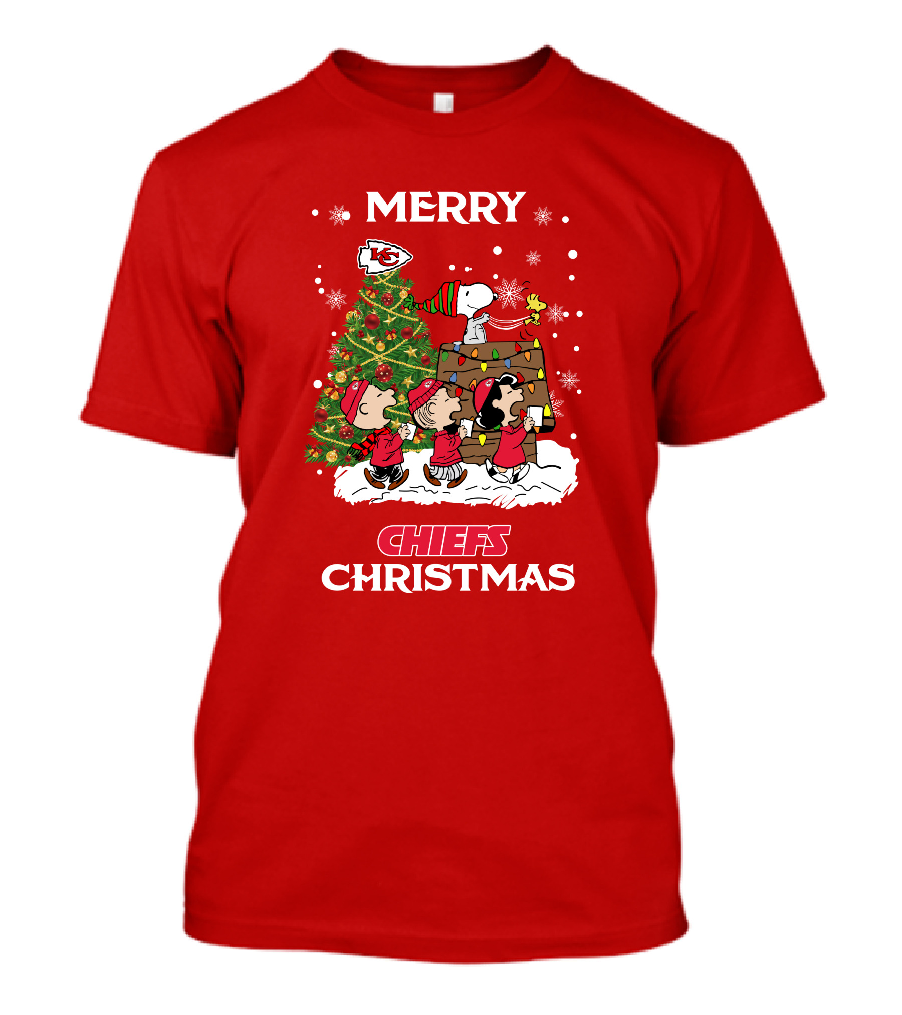 Kansas City Chiefs Merry Christmas Peanuts Tree Celebration T-Shirt