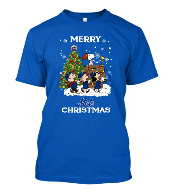 Merry Mets Christmas New York Mets Peanuts Tree Snoopy Woodstock T-Shirt