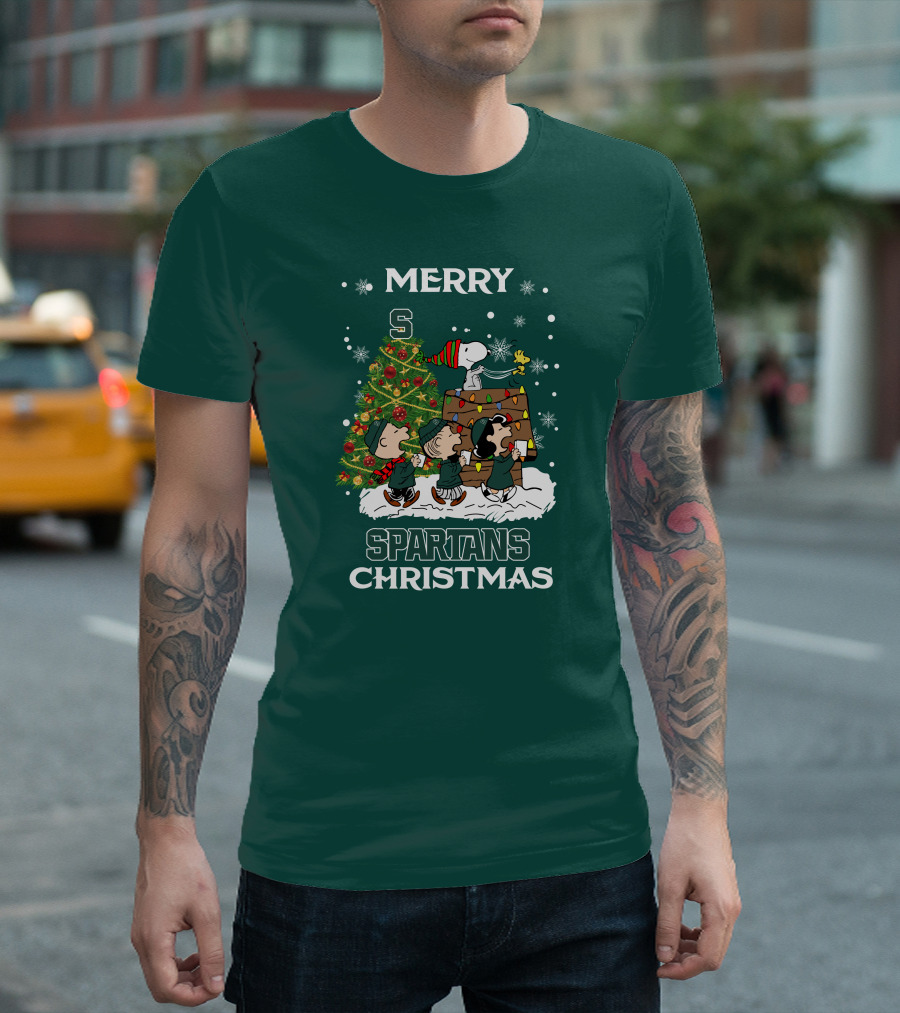 Merry Spartans Christmas Michigan State Peanuts Christmas Tree T-Shirt