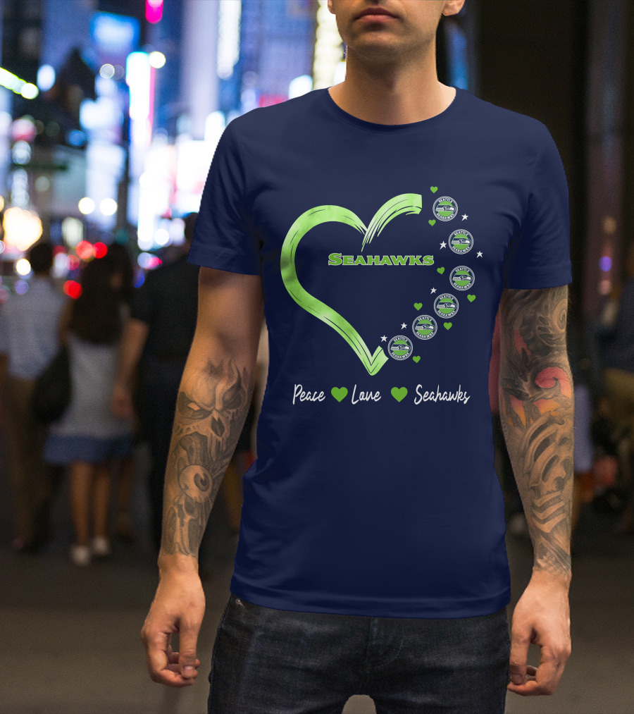 Peace Love Seahawks Seattle Seahawks Hearts T-Shirt