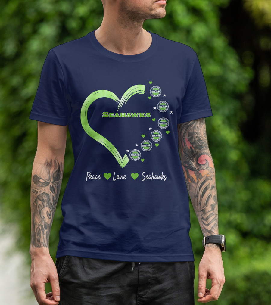 Peace Love Seahawks Seattle Seahawks Hearts T-Shirt