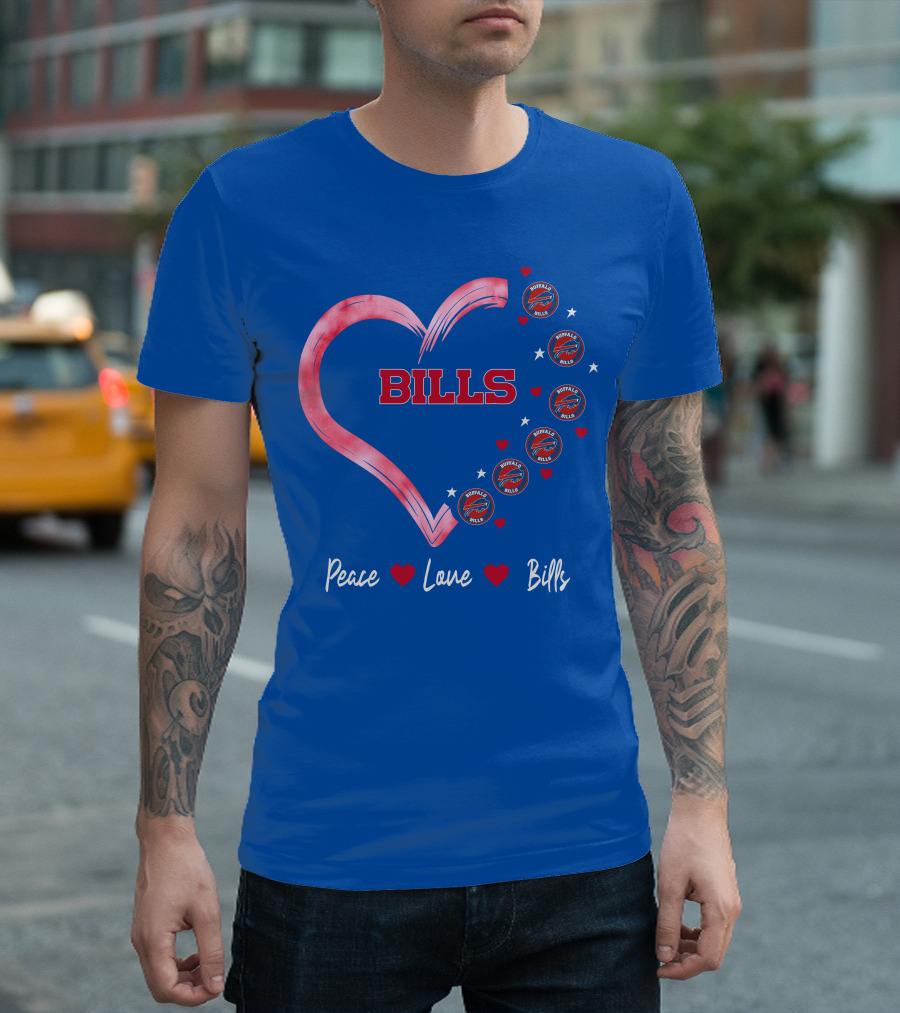 Peace Love Bills Heart Logo Buffalo Bills T-Shirt