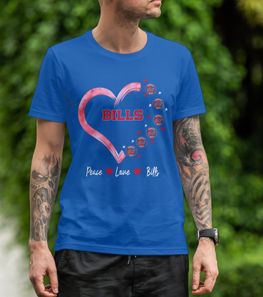 Peace Love Bills Heart Logo Buffalo Bills T-Shirt