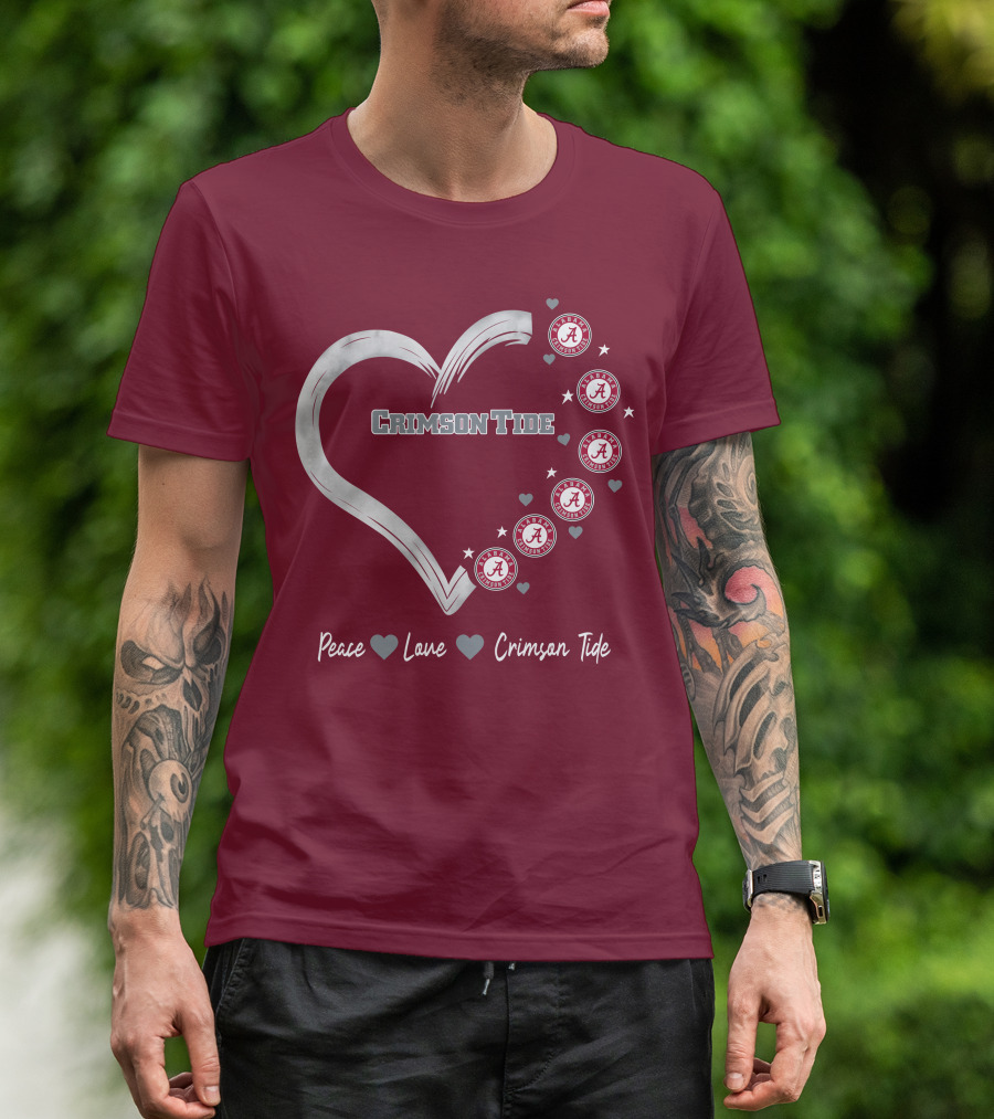Peace Love Heart Alabama Crimson Tide T-Shirt