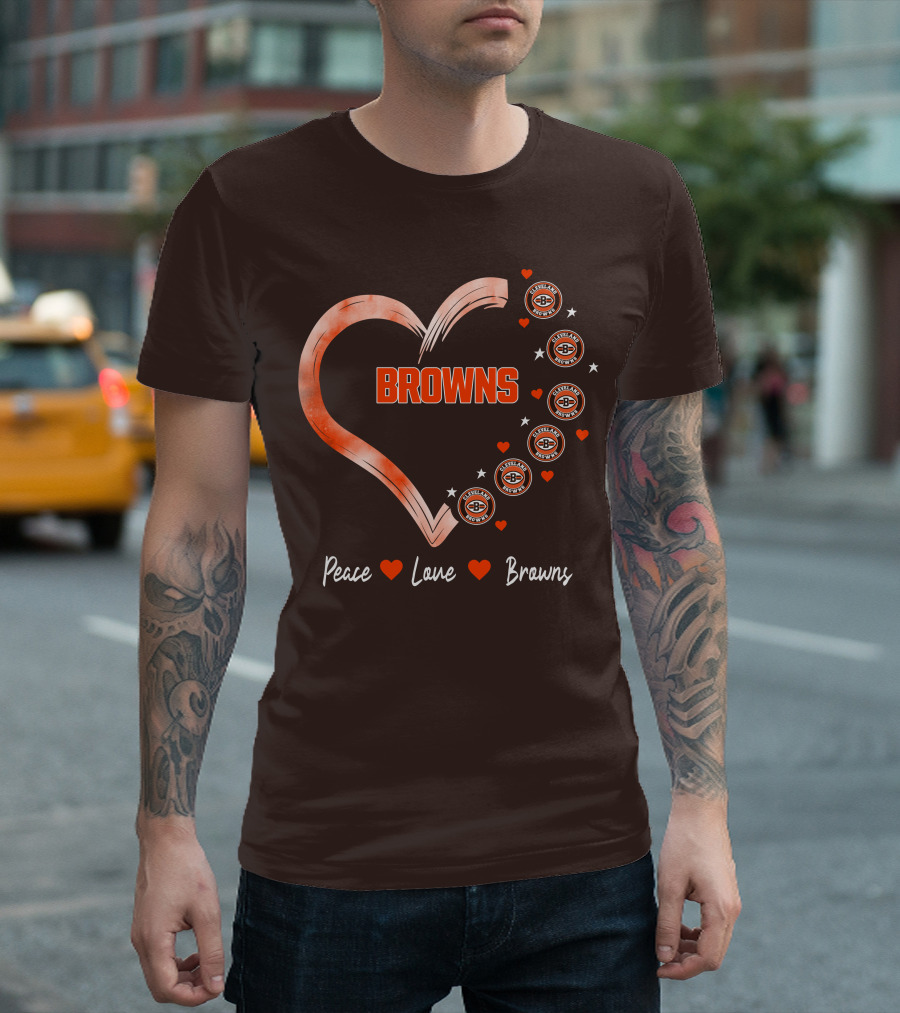 Peace Love Heart Browns Cleveland Browns T-Shirt