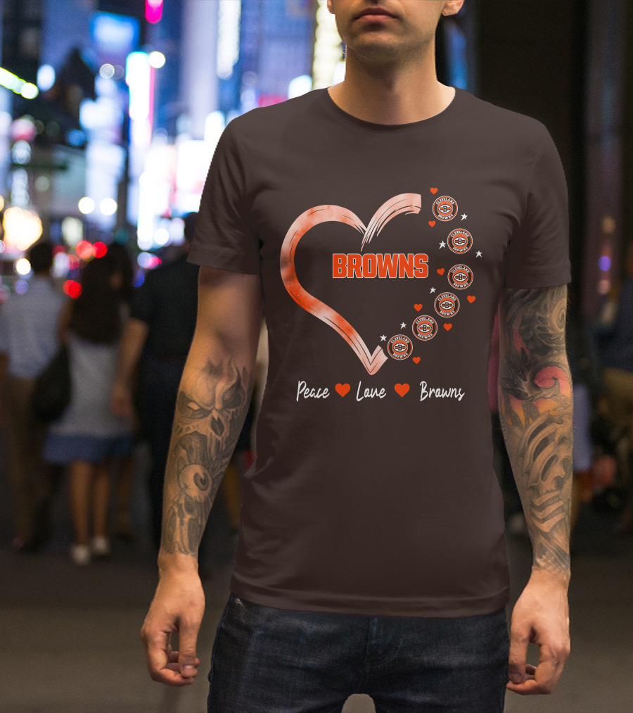 Peace Love Heart Browns Cleveland Browns T-Shirt