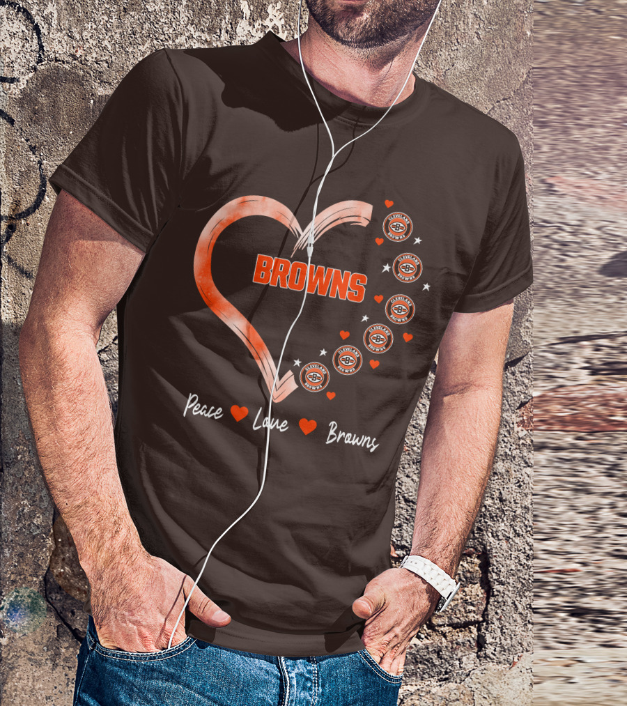 Peace Love Heart Browns Cleveland Browns T-Shirt