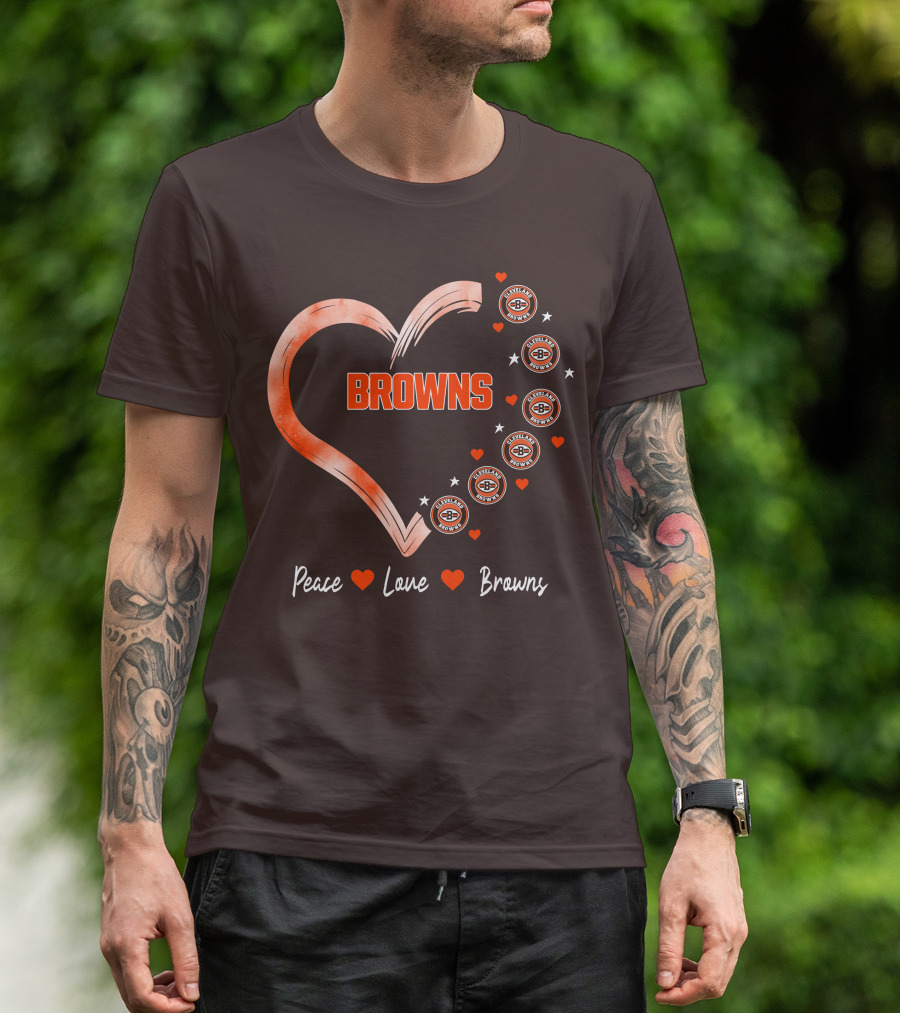 Peace Love Heart Browns Cleveland Browns T-Shirt