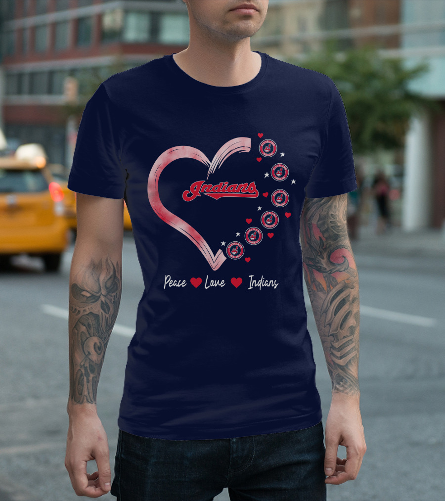 Peace Love Indians Heart Cleveland Indians T-Shirt