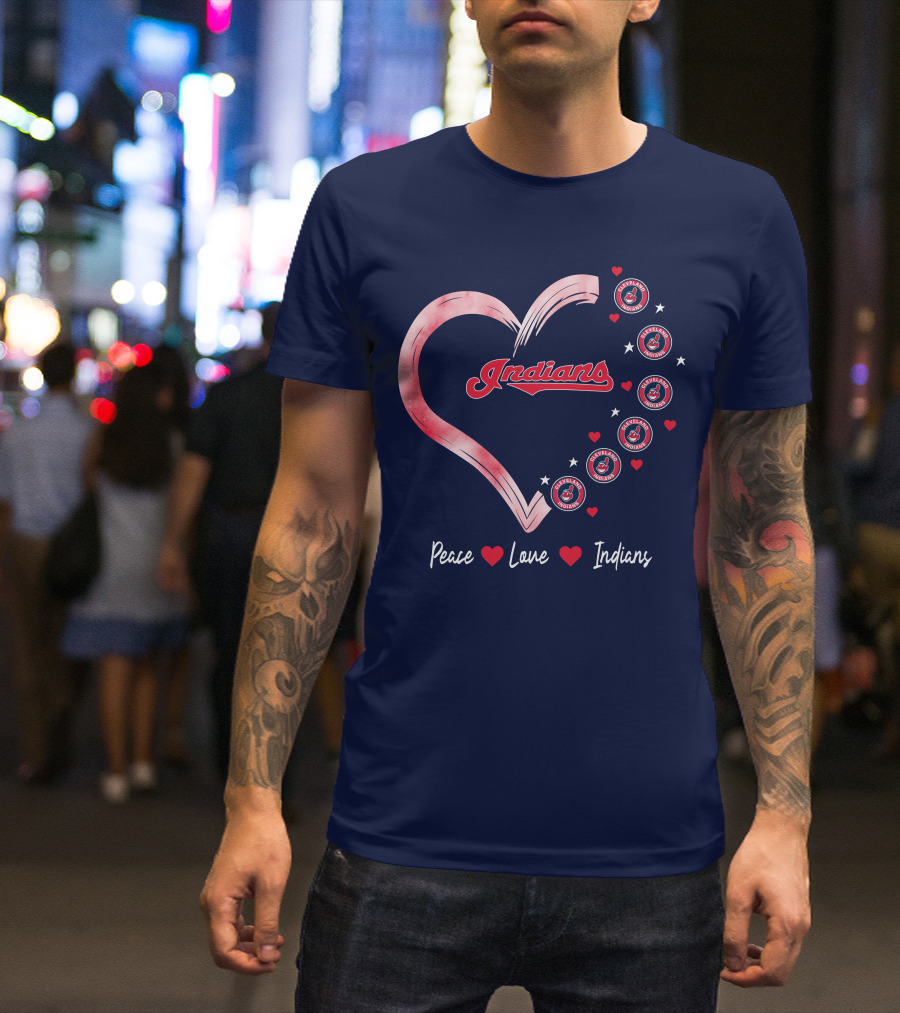Peace Love Indians Heart Cleveland Indians T-Shirt