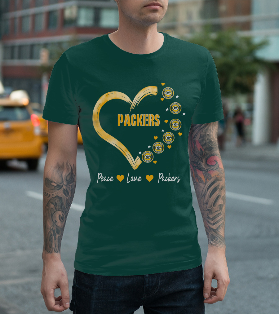 Peace Love Packers Green Bay Packers Heart T-Shirt