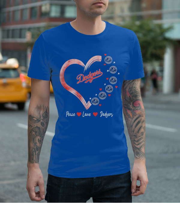Peace Love Dodgers Heart Los Angeles Dodgers T-Shirt