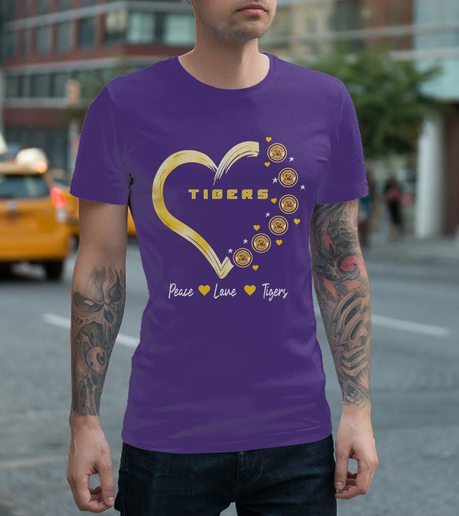 Peace Love LSU Tigers Heart Design With Logo Elements T-Shirt