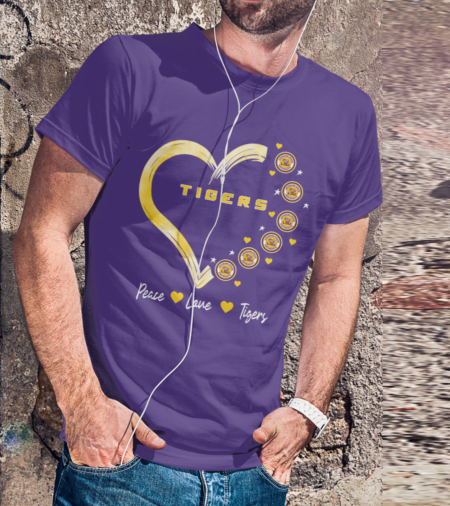 Peace Love LSU Tigers Heart Design With Logo Elements T-Shirt