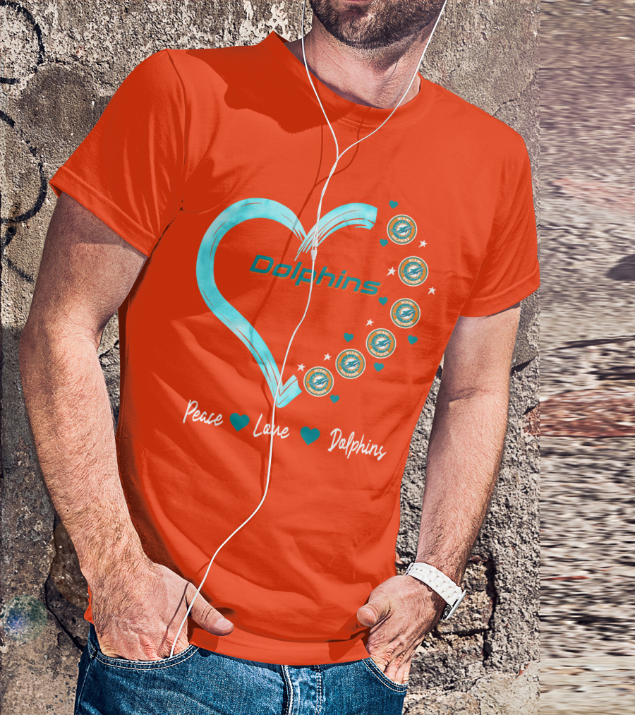 Peace Love Dolphins Heart Miami Dolphins T-Shirt