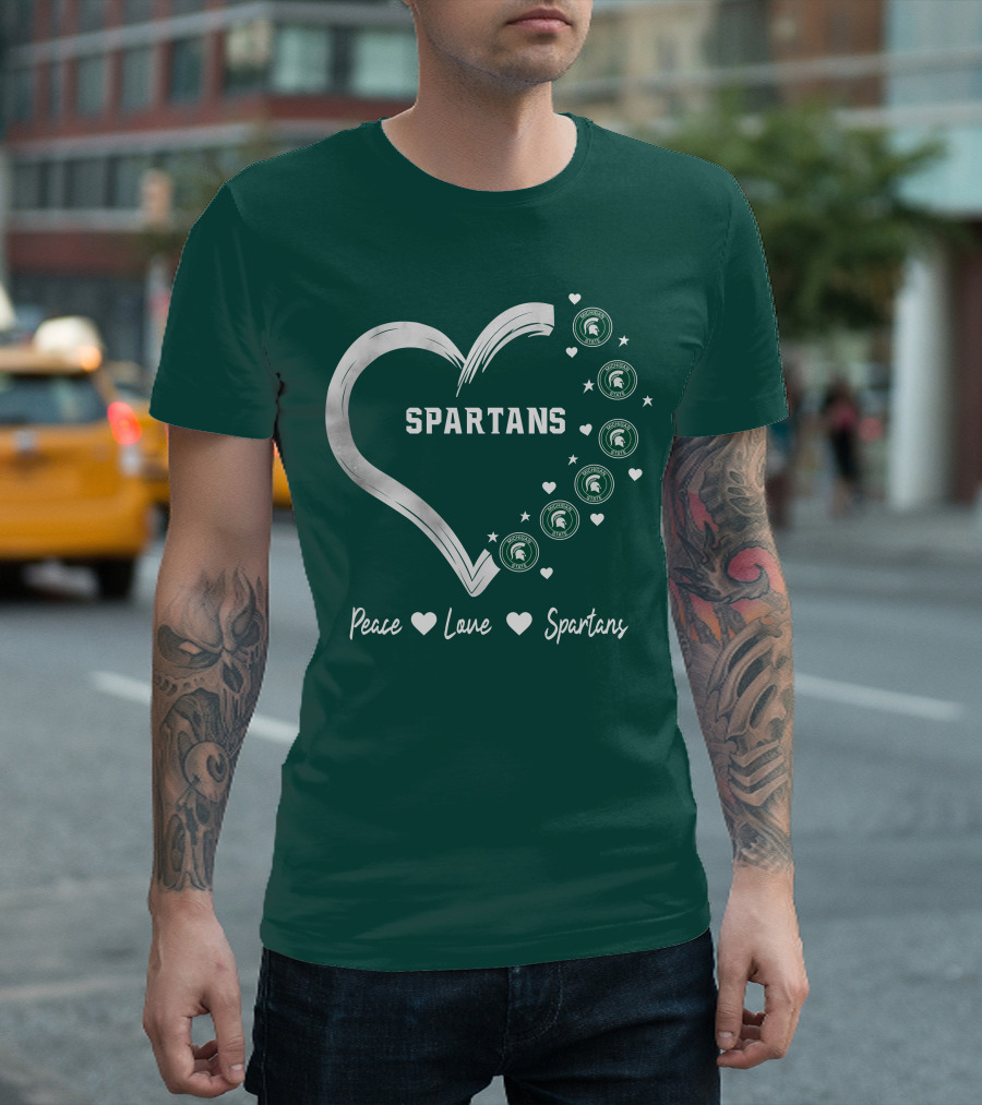 Peace Love Spartans Michigan State Spartans Heart T-Shirt
