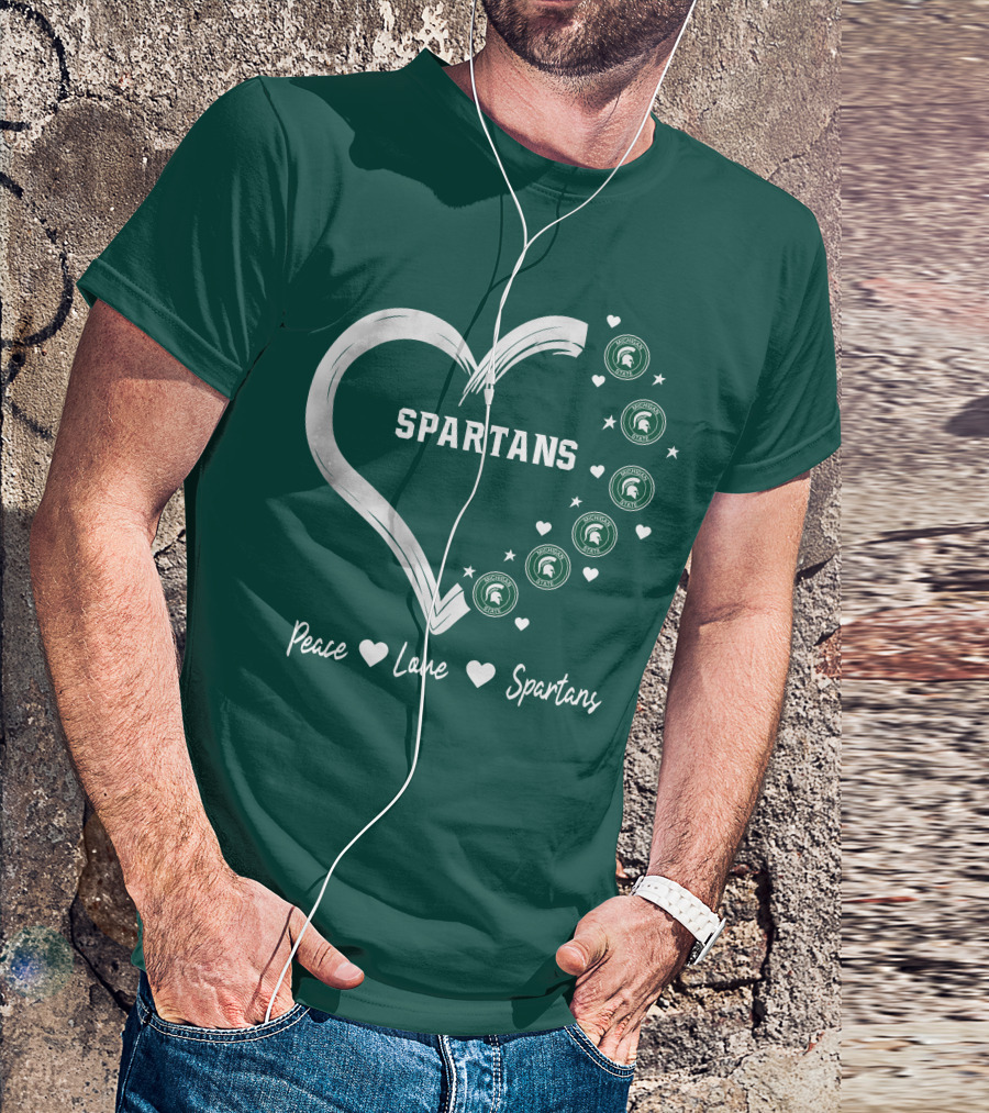Peace Love Spartans Michigan State Spartans Heart T-Shirt