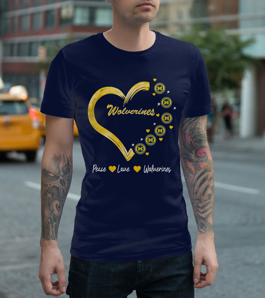 Peace Love Wolverines Heart M T-Shirt