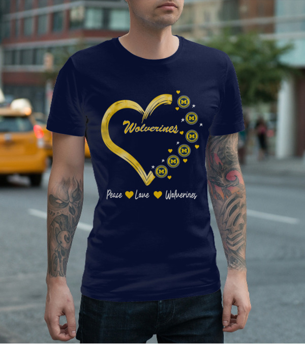 Peace Love Wolverines Heart M T-Shirt