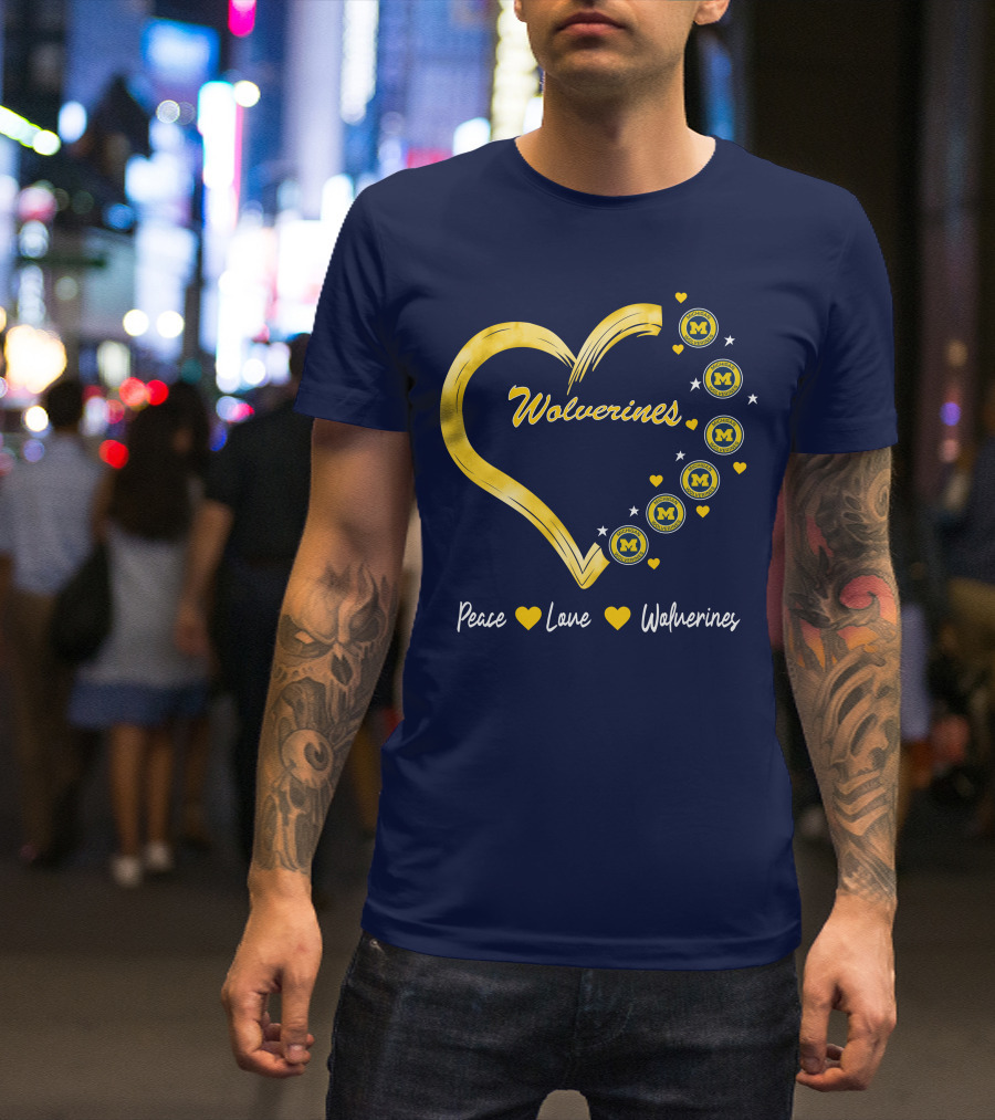 Peace Love Wolverines Heart M T-Shirt