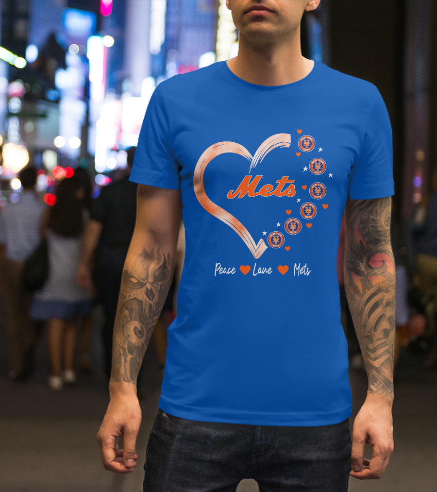Peace Love Mets New York Mets Logos Hearts T-Shirt