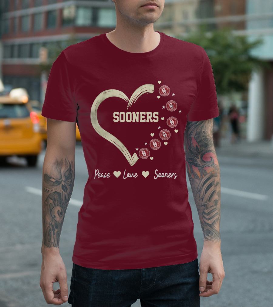 Peace Love Sooners Heart Design with OU T-Shirt