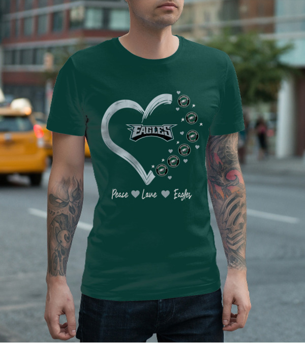 Peace Love Eagles Philadelphia Eagles Logos Heart T-Shirt