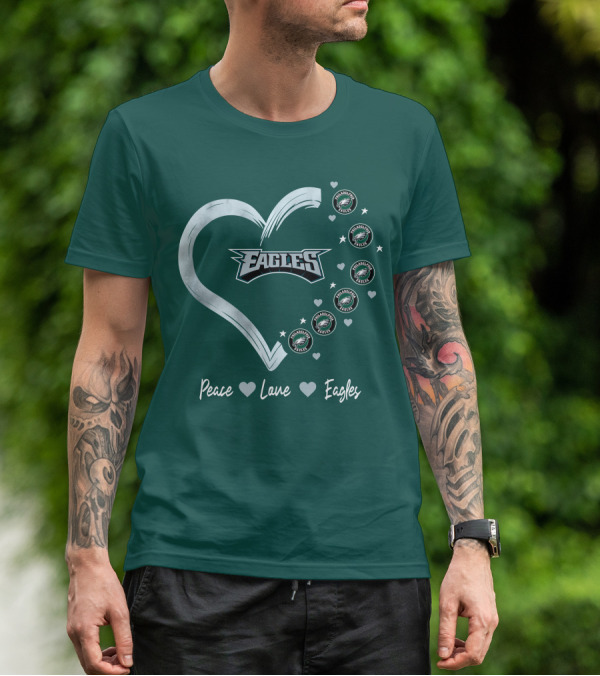 Peace Love Eagles Philadelphia Eagles Logos Heart T-Shirt