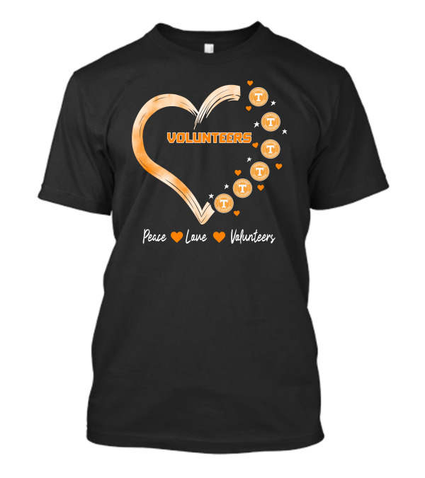 Peace Love Tennessee Volunteers Heart Shape With Stars T-Shirt
