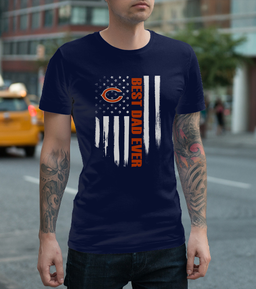 Chicago Bears Best Dad Ever American Flag T-Shirt