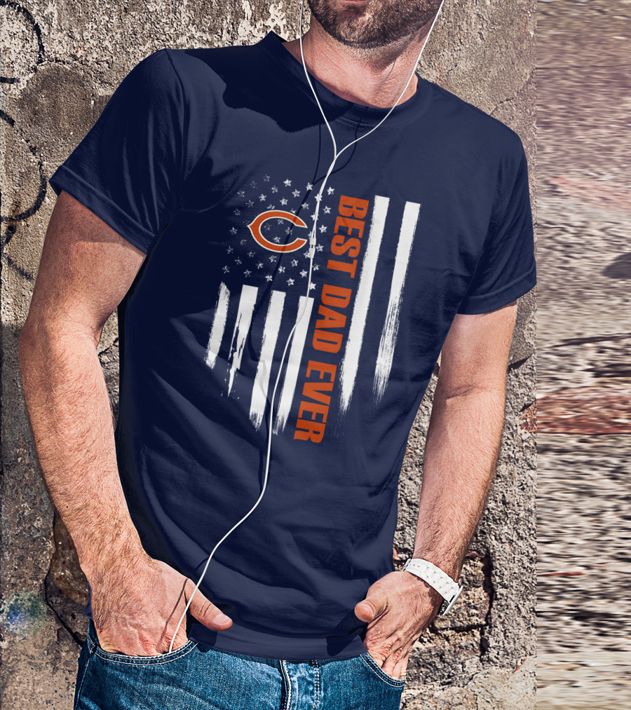 Chicago Bears Best Dad Ever American Flag T-Shirt