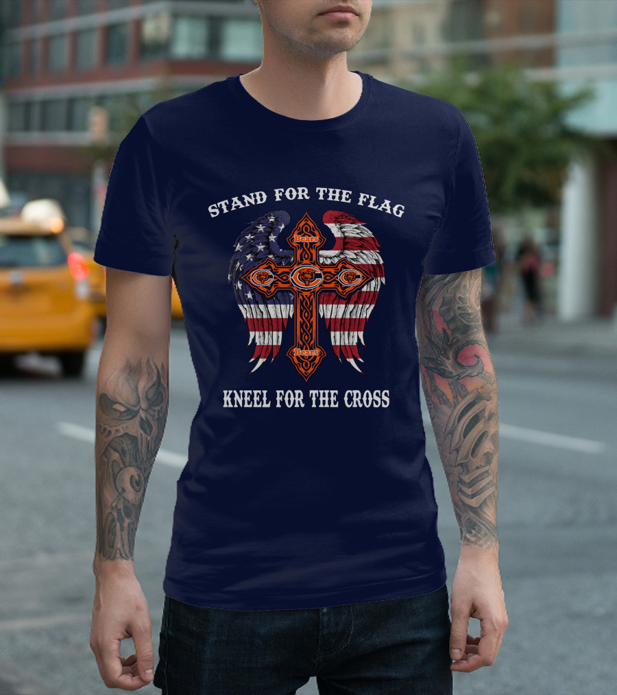 Stand For The Flag Kneel For The Cross Chicago Bears Flag Cross Wings T-Shirt