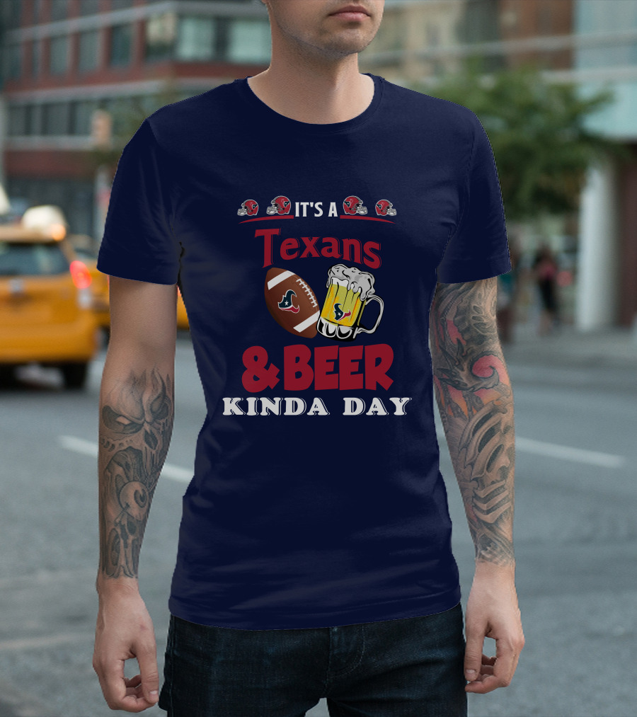 Houston Texans And Beer Football Fan Day With Helmets And Mug Icons T-Shirt