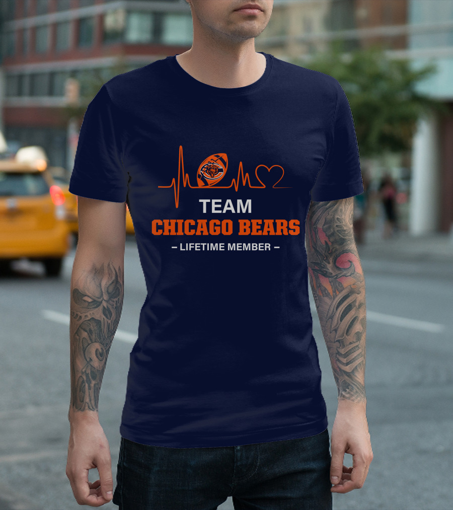 Team Chicago Bears Lifetime Member Heartbeat Football T-Shirt